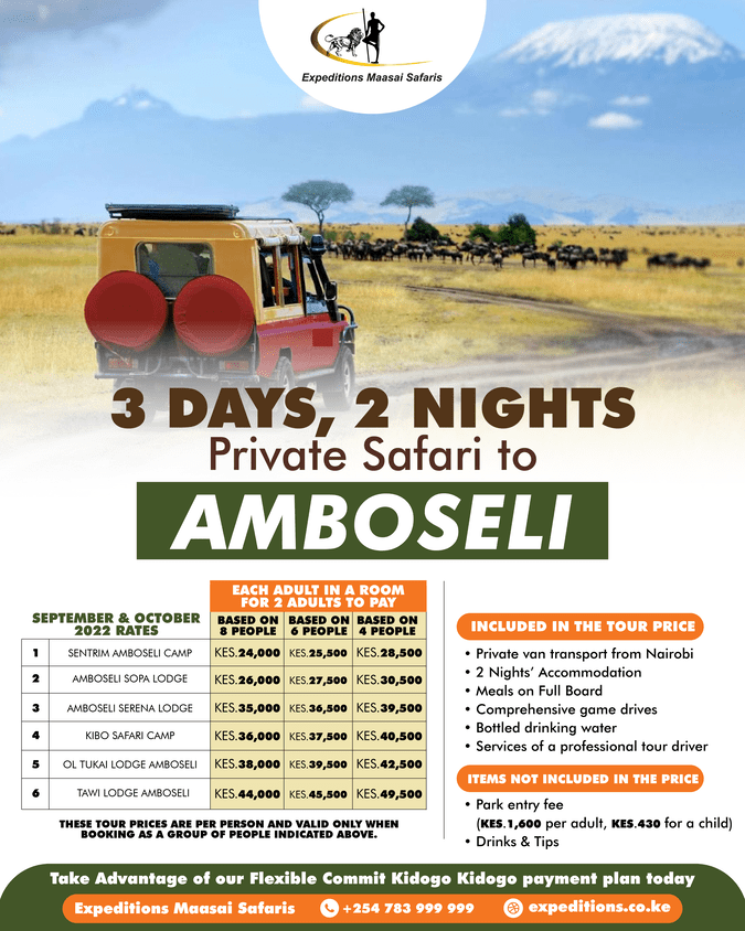 Enjoy the best prices for a 3 Days, 2 Nights Amboseli Safari from Nairobi