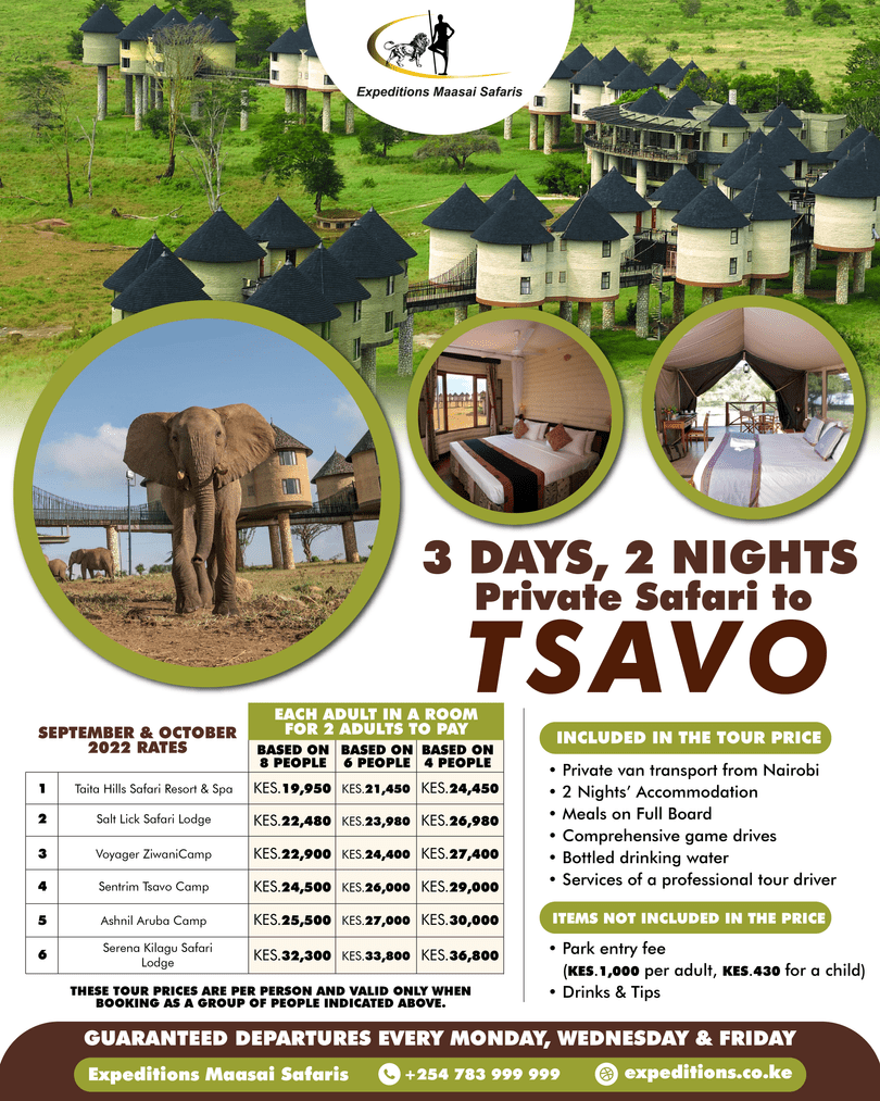 Enjoy the best prices for a 3 days Tsavo East/West Safari packages from Nairobi with Expeditions Maasai Safaris