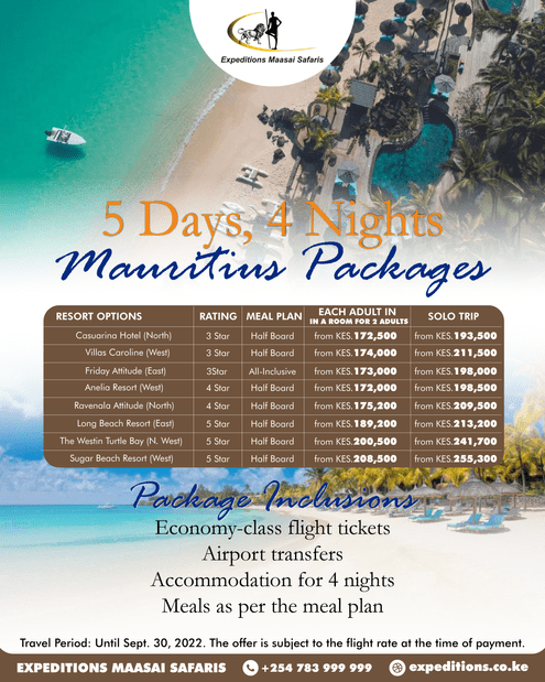 Enjoy the best prices with these 5 Days, 4 Nights Mauritius Holiday packages from Expeditions Maasai Safaris
