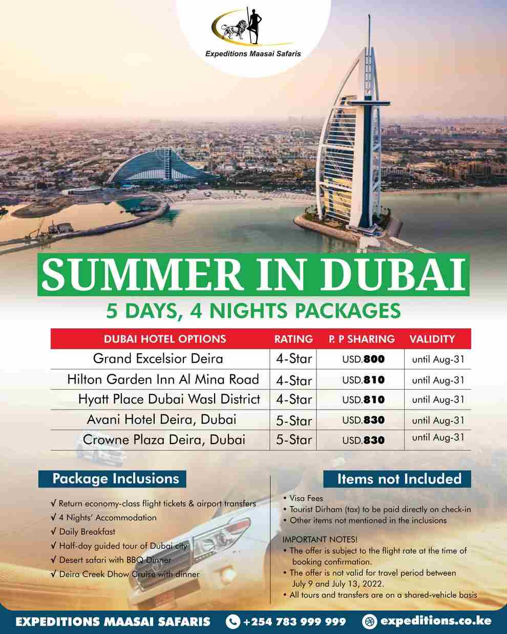 Enjoy the best holidays in Dubai with Expeditions Maasai Safaris affordable 5 Days, 4 Nights Dubai Holiday packages