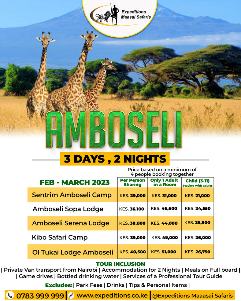 Enjoy the Most Discounted 3 Days, 2 Nights Amboseli and Tsavo Safari packages