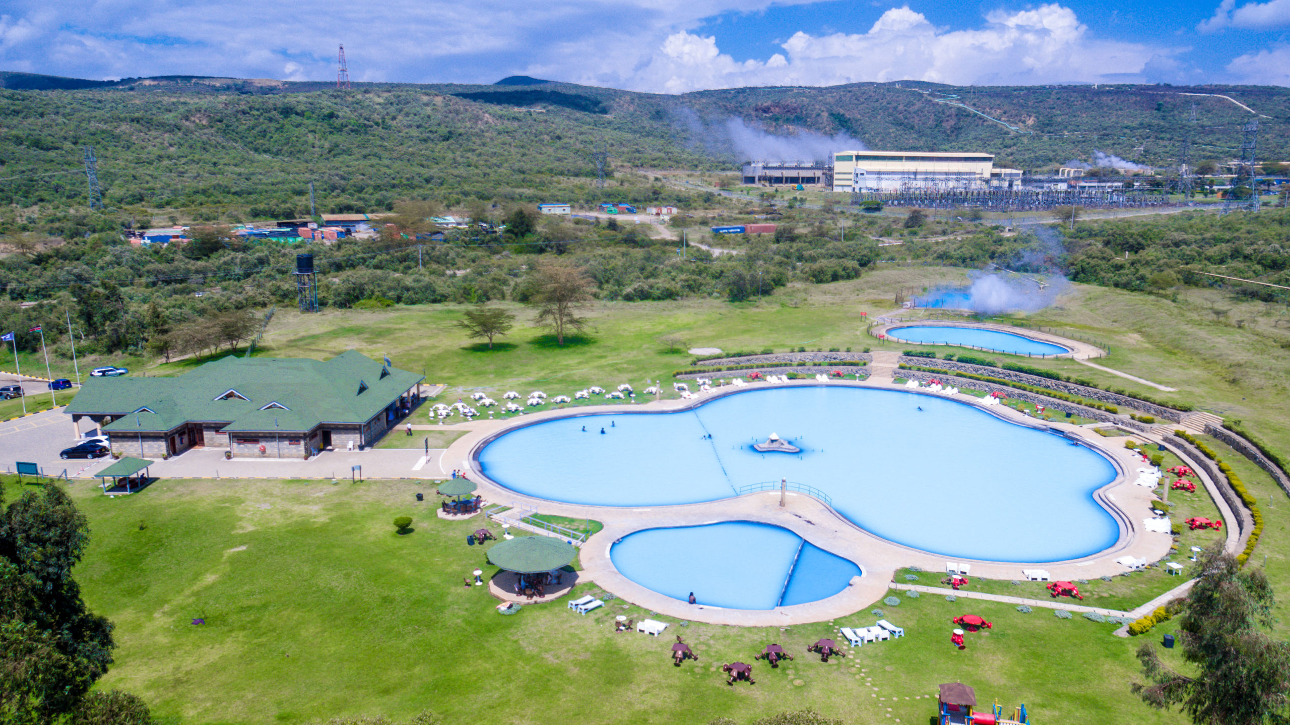 An aerial view of geothermal spa, Olkaria in Hell's Gate National Park