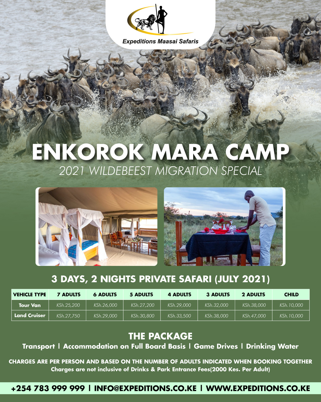 Enjoy the best rates for Enkorok Mara Camp this wildebeest Migration season