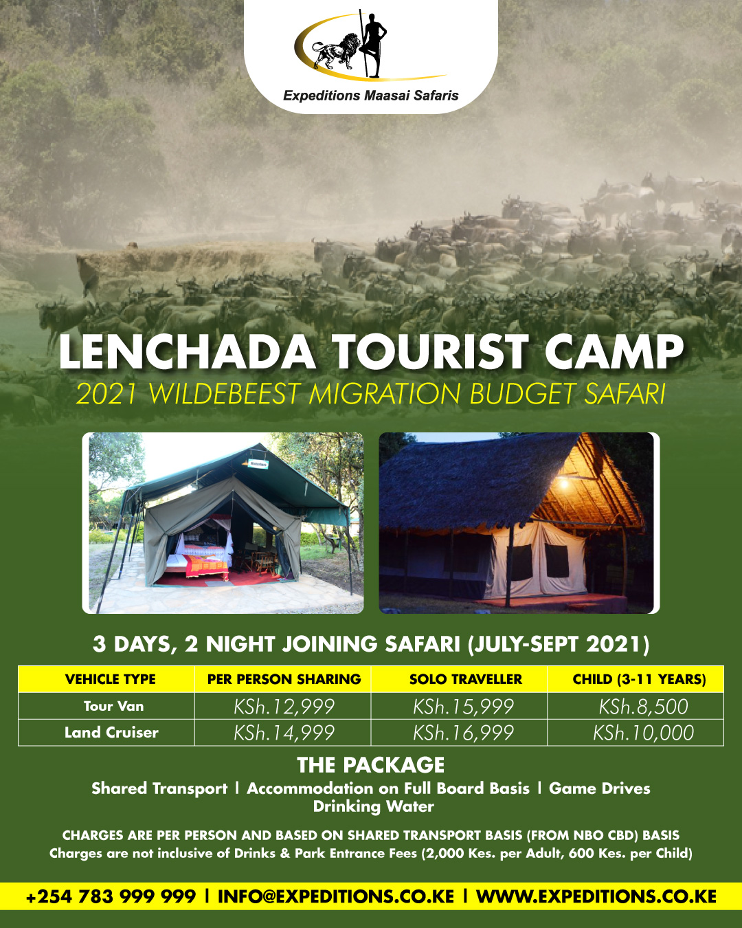 Are you seeking to witness the wildebeest migration but on a budget? Join us for a 3 days joining safari to Lenchada Tourist Camp