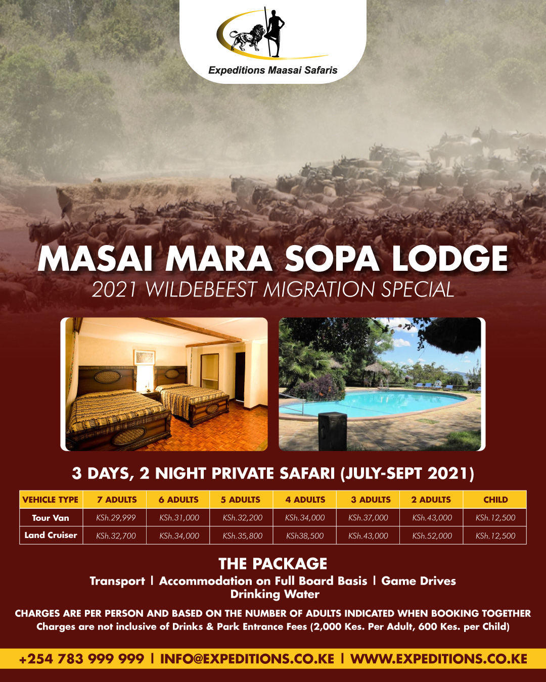 3 Days, 2 Nights Masai Mara Sopa Lodge Wildebeest Migration Private Safari