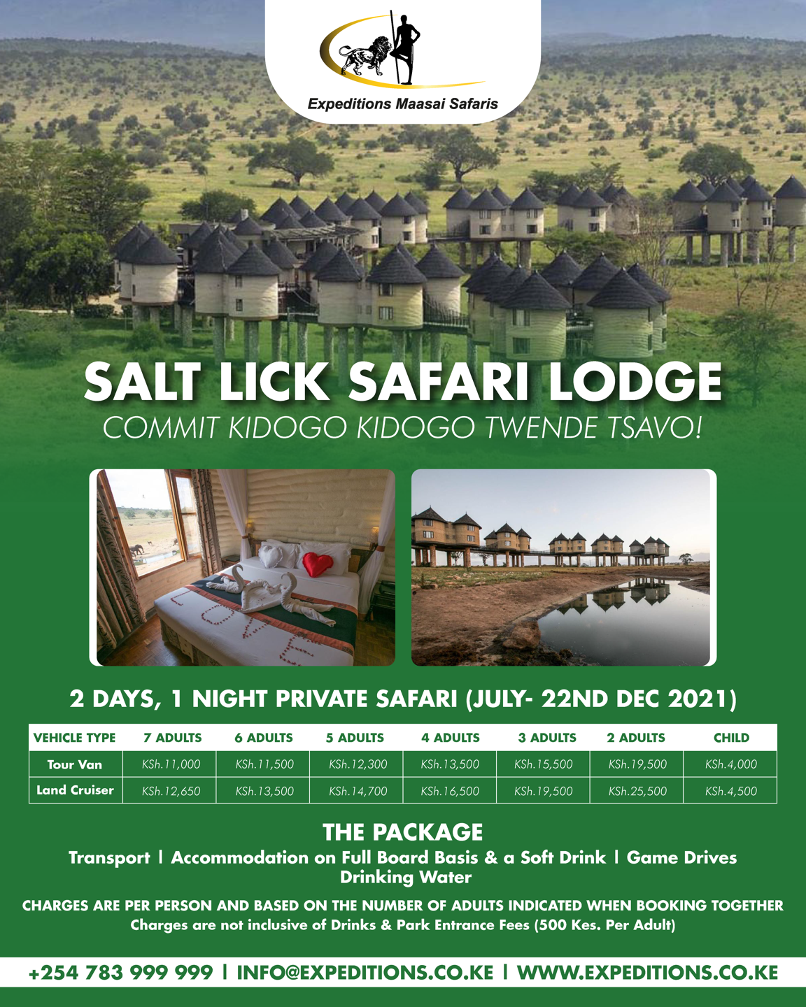 Enjoy world-class hospitality at the Salt Lick Safari Lodge with our 2 Days, 1 Night safari
