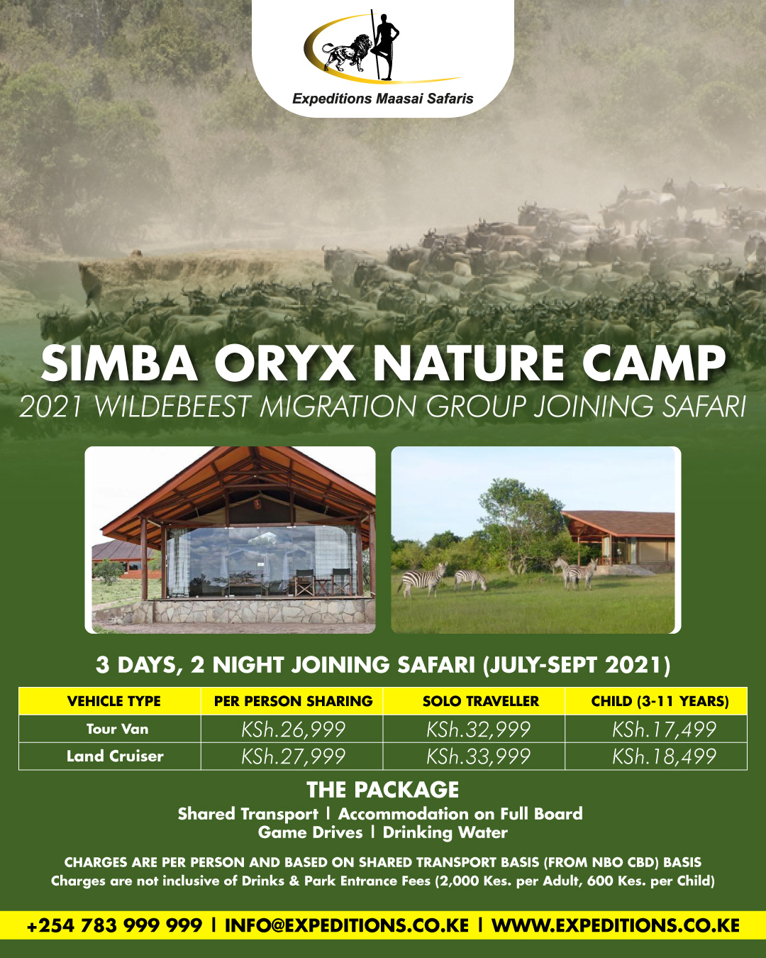 Simba Oryx Nature Camp 3 Days Maasai Mara Wildebeest Migration Packages