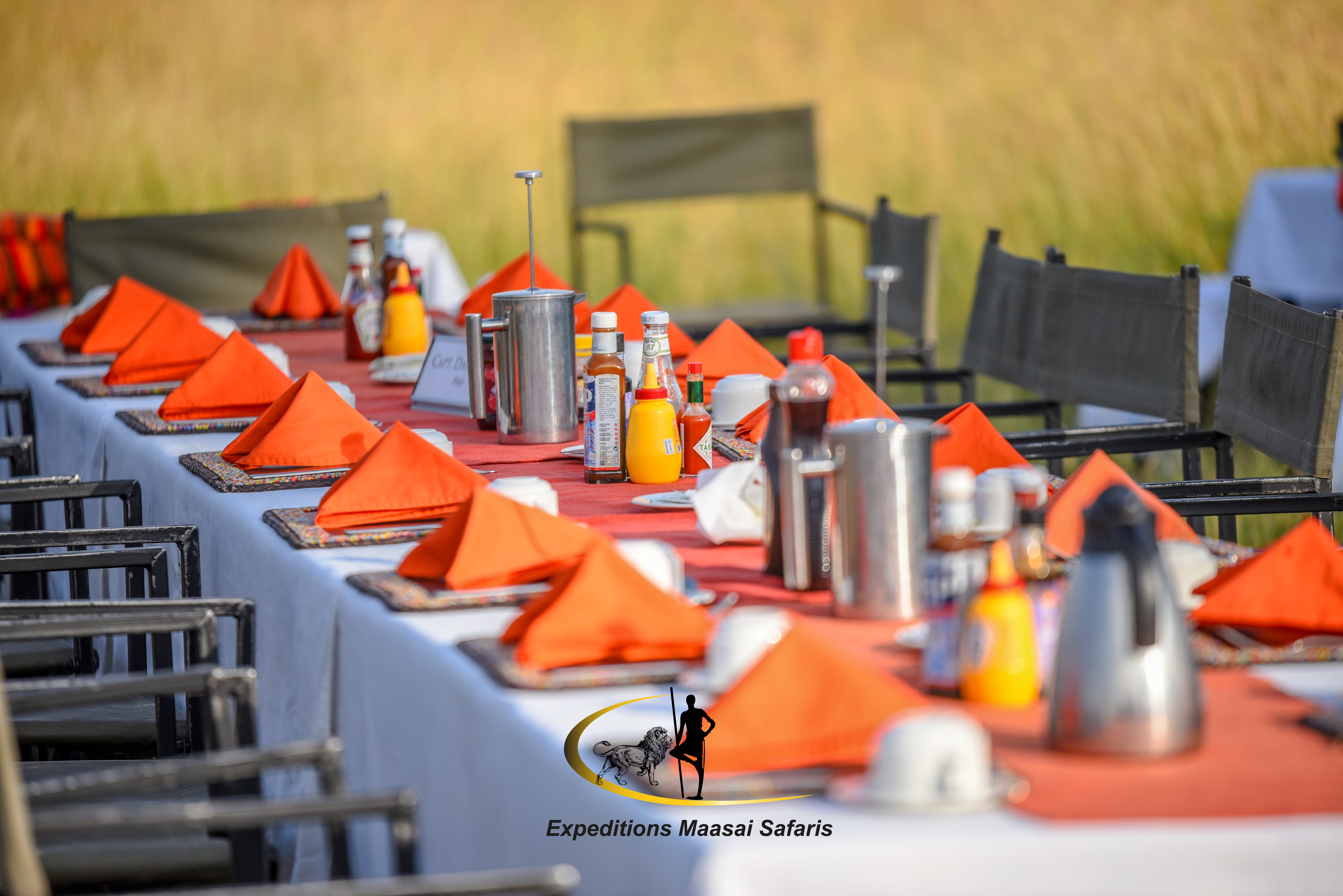 A setting of a bush breakfast in the Mara